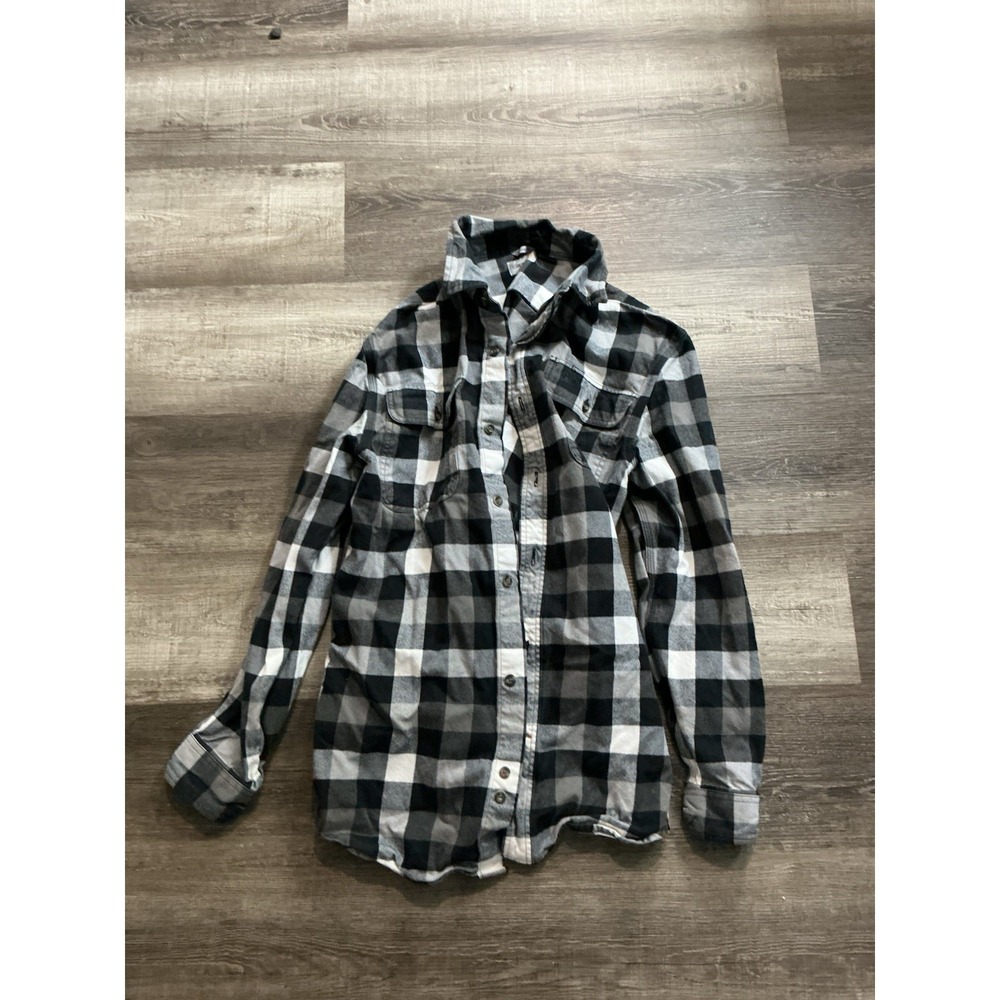 Carhartt Men's Medium Original Fit Flannel Long Sleeve Plaid Shirt Gray/black